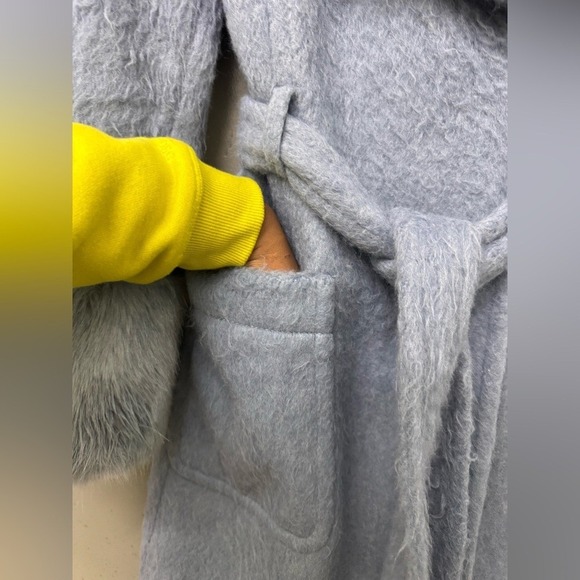 Kate Spade New York Faux Fur Trimmed Belted Women's Coat baby blue size 00/ XXS - Picture 9 of 13